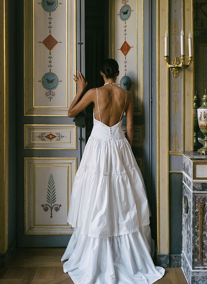 Robe de mariée sur mesure à volants en taffetas de soie-dos nu-Alice Dupraz-Toulouse-Paris