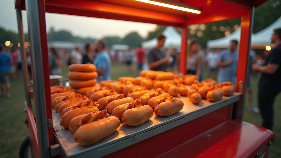 High angle view of a hot dog machine setup at an outdoor event