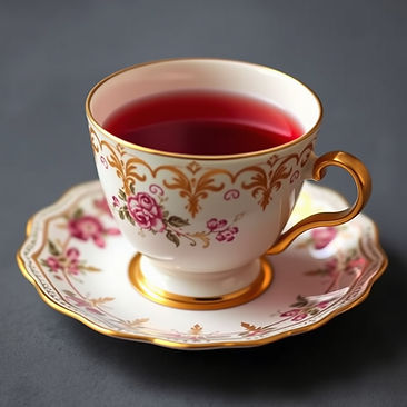 antique tea cup and saucer with red tea in it.jpg