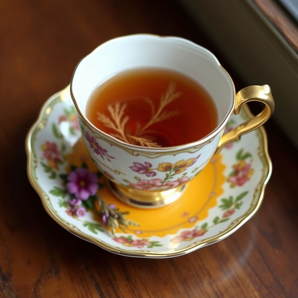 antique tea cup and saucer with herbal tea in it.jpg