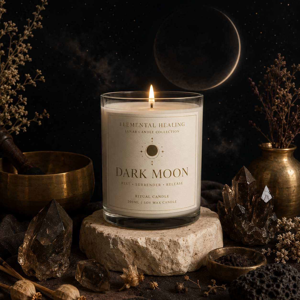 Dark Moon Candle l Lunar Ritual Candle I Elemental Healing