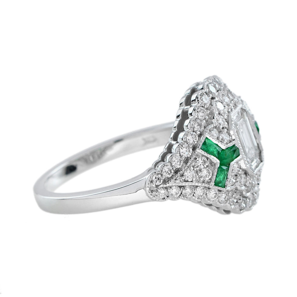 Thumbnail: Art Deco Inspired 18k Gold 1.40ctw Diamond and Emerald Dome Ring