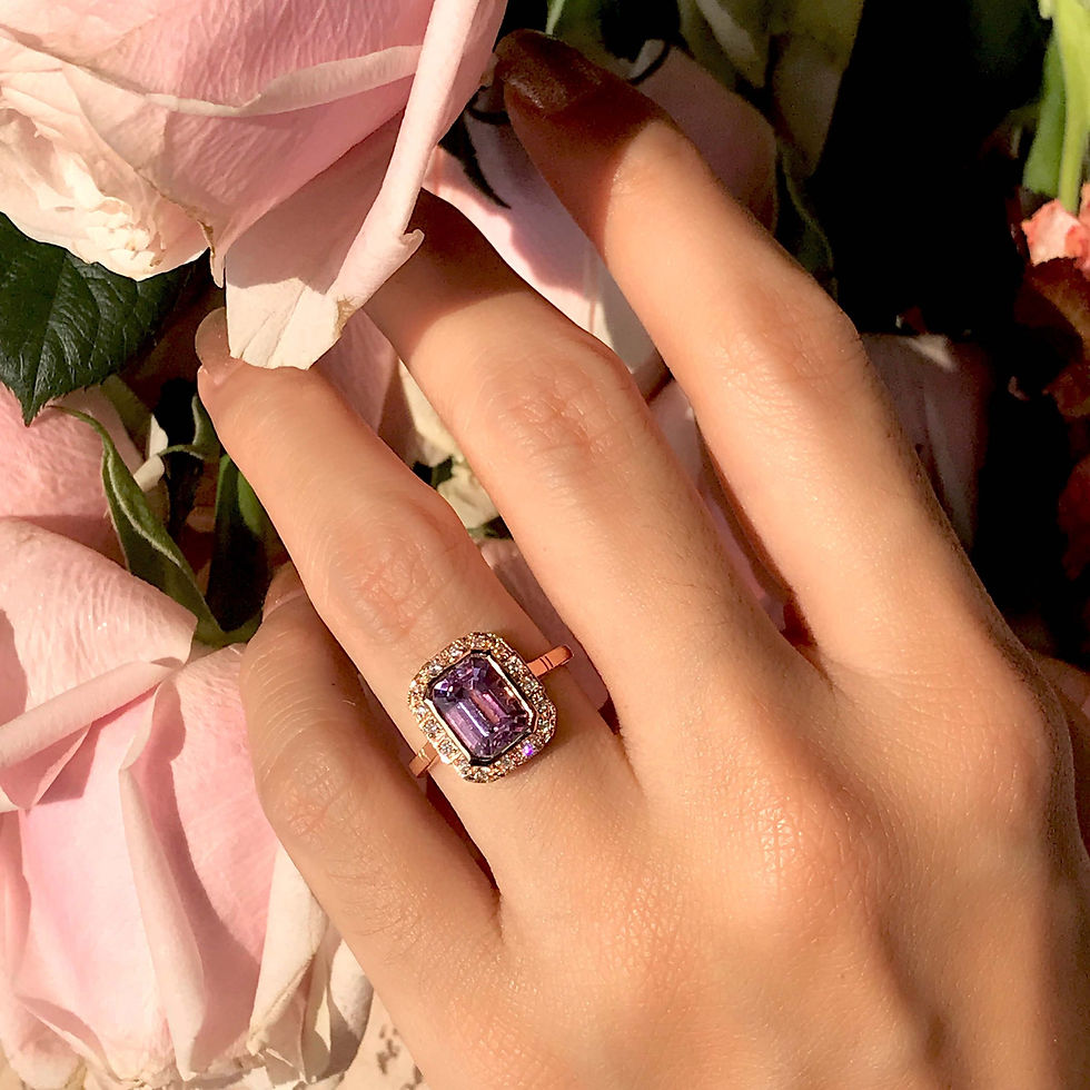 Thumbnail: Art Deco Inspired 18k Rose Gold 2.87ctw Pink Kunzite & Diamond Halo Ring