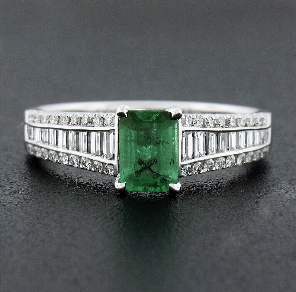 Thumbnail: 14K White Gold 1.71ctw Emerald Cut Emerald Solitaire w/ Diamond Accents Ring