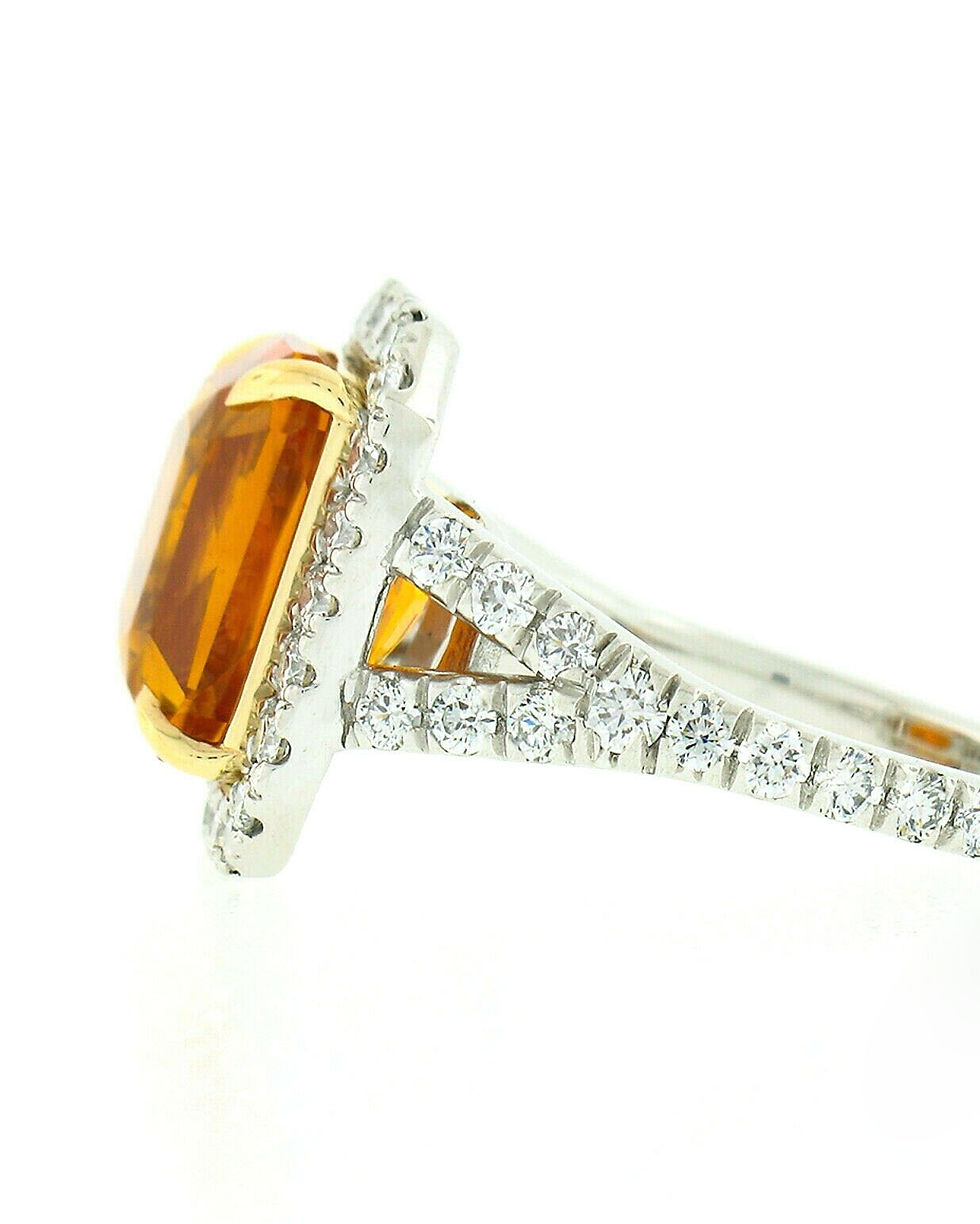 Thumbnail: Platinum & 18K Gold 7.78ct GIA Vivid Orange Sapphire & Diamond Cocktail Ring