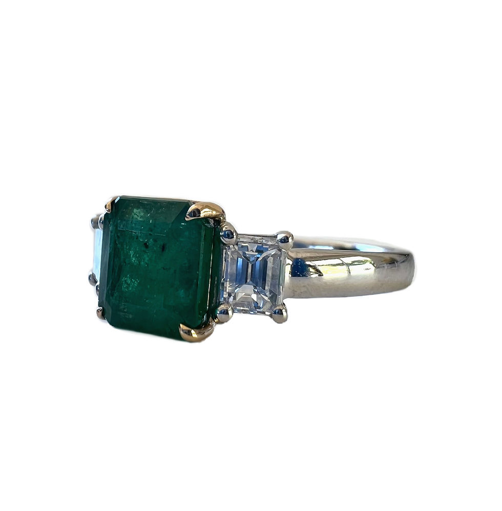 Thumbnail: Platinum 18K Gold 2.50ctw Emerald and Diamond 3 Stone Engagement Ring