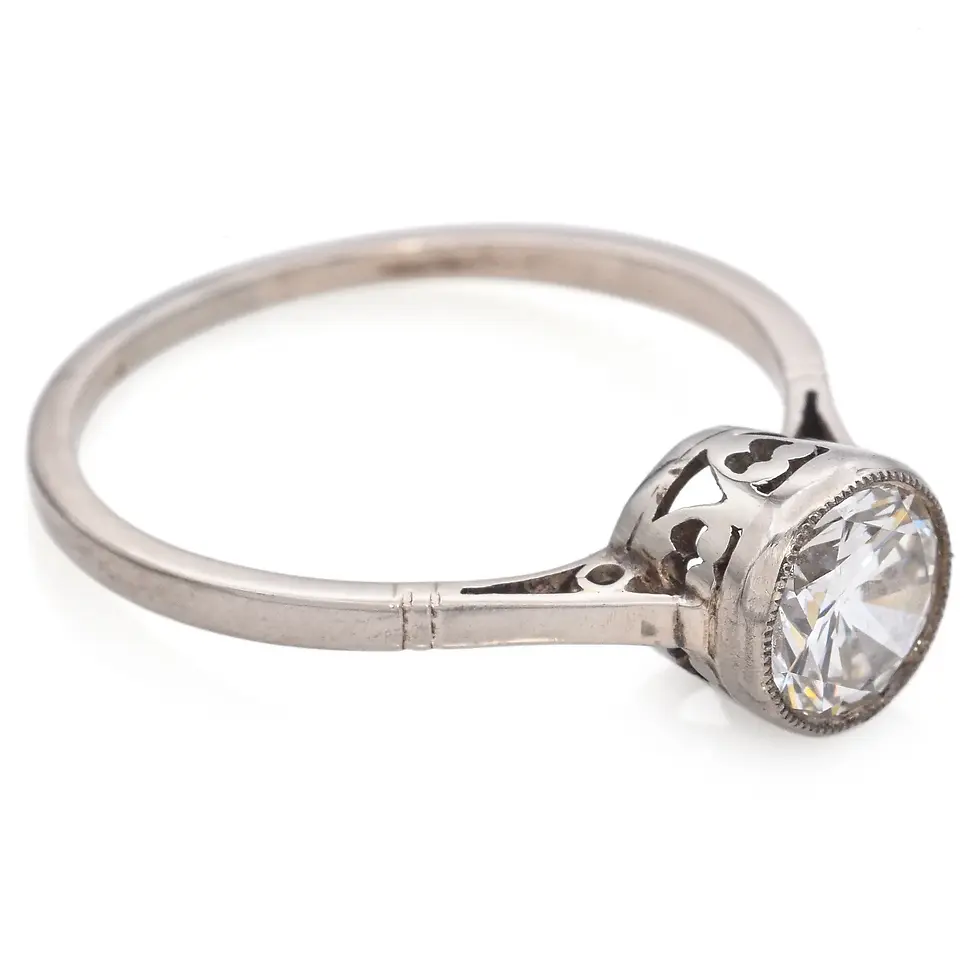 Thumbnail: Art Deco Vintage 12k White Gold 0.91ctw Solitaire Engagement Ring
