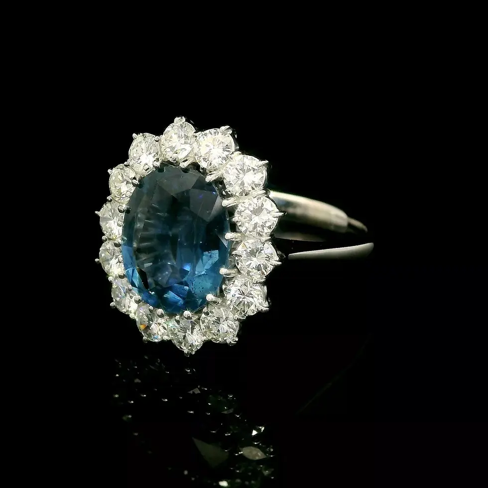 Thumbnail: 18k White Gold 4.65ctw Sapphire Solitaire & Diamond Halo Princess Diana Ring