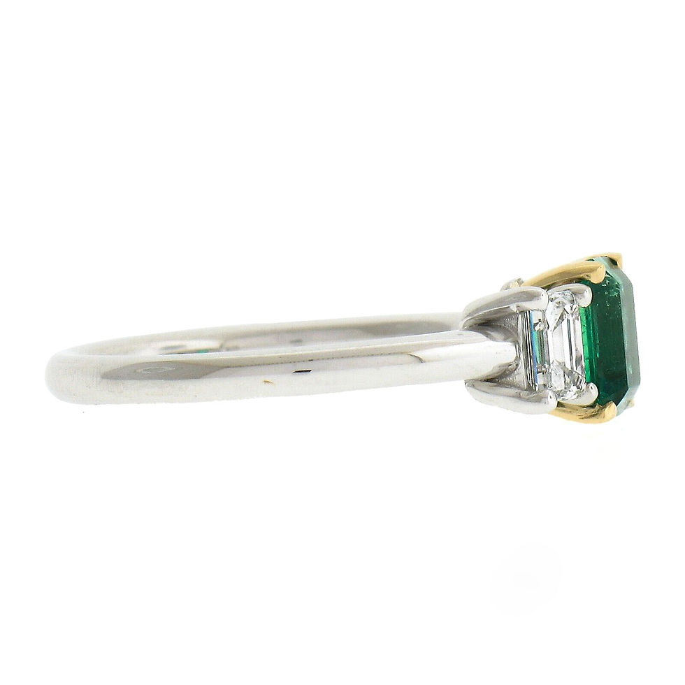 Thumbnail: Platinum & 14k Gold 1.51ctw Columbian Emerald and Diamond 3 Stone Ring