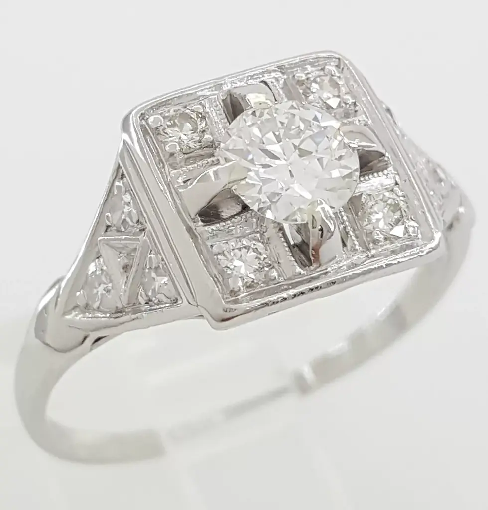 Thumbnail: Vintage Art Deco Platinum 0.70ctw Old Cut Diamond Square Ring