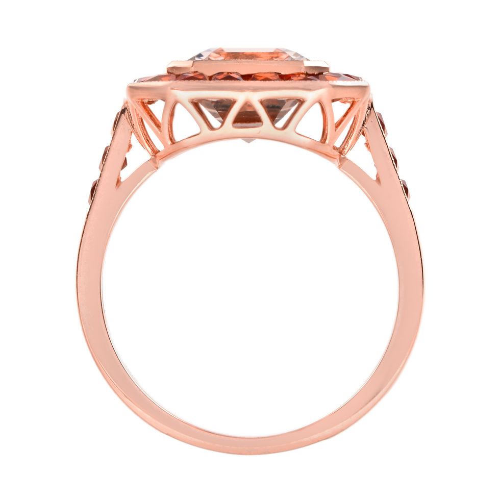 Thumbnail: Art Deco Style 18k Rose Gold 3.85ctw Morganite & Orange Sapphire Halo Ring