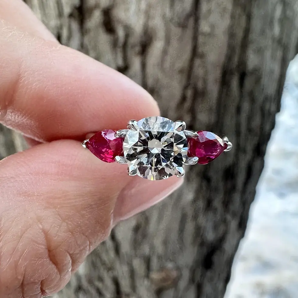 Platinum 2.35ctw Ideal Cut Round Diamond Pear Ruby Accent Engagement Ring