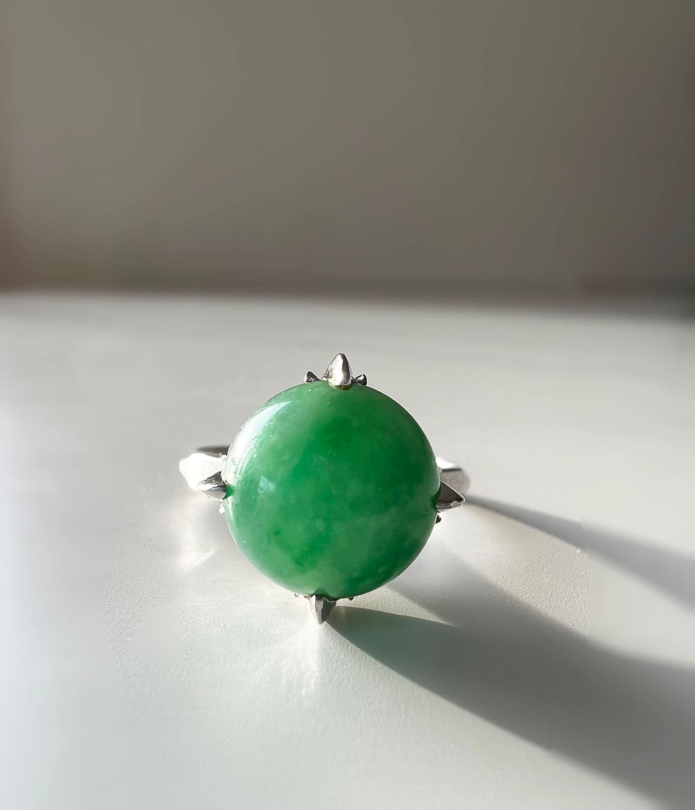 Thumbnail: Antique Platinum Green Natural 10.5mm Jade Round Bead Orb Ring