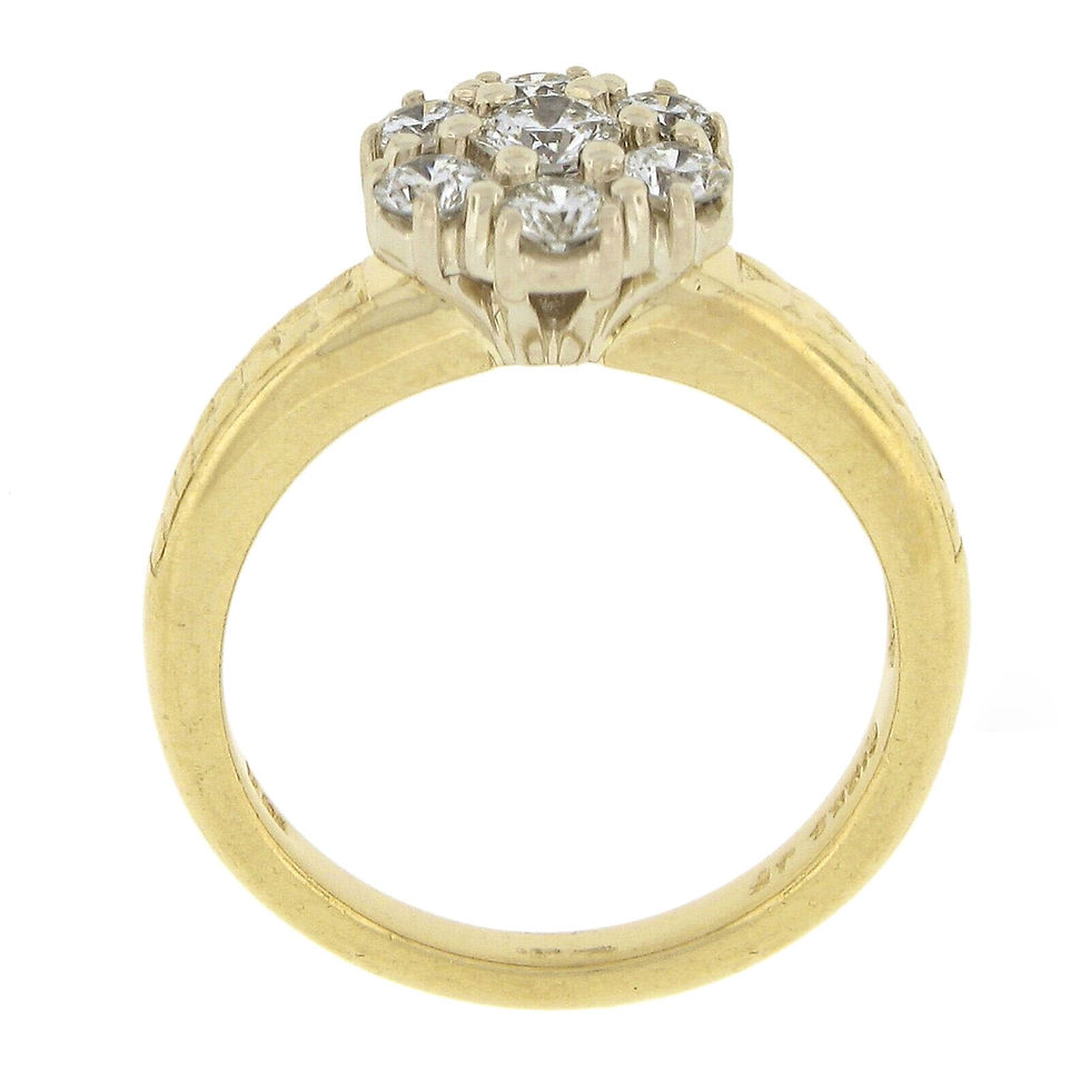 Thumbnail: Vintage 18k TT Gold 0.80ctw Round Cut Fiery Diamond Flower Cluster Ring