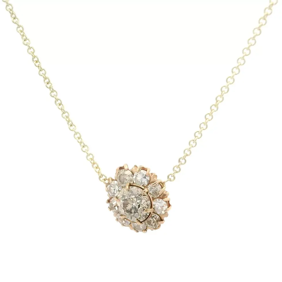 Thumbnail: Antique 14k Gold 0.63ctw Champagne Diamond Cluster Flower Pendant Necklace