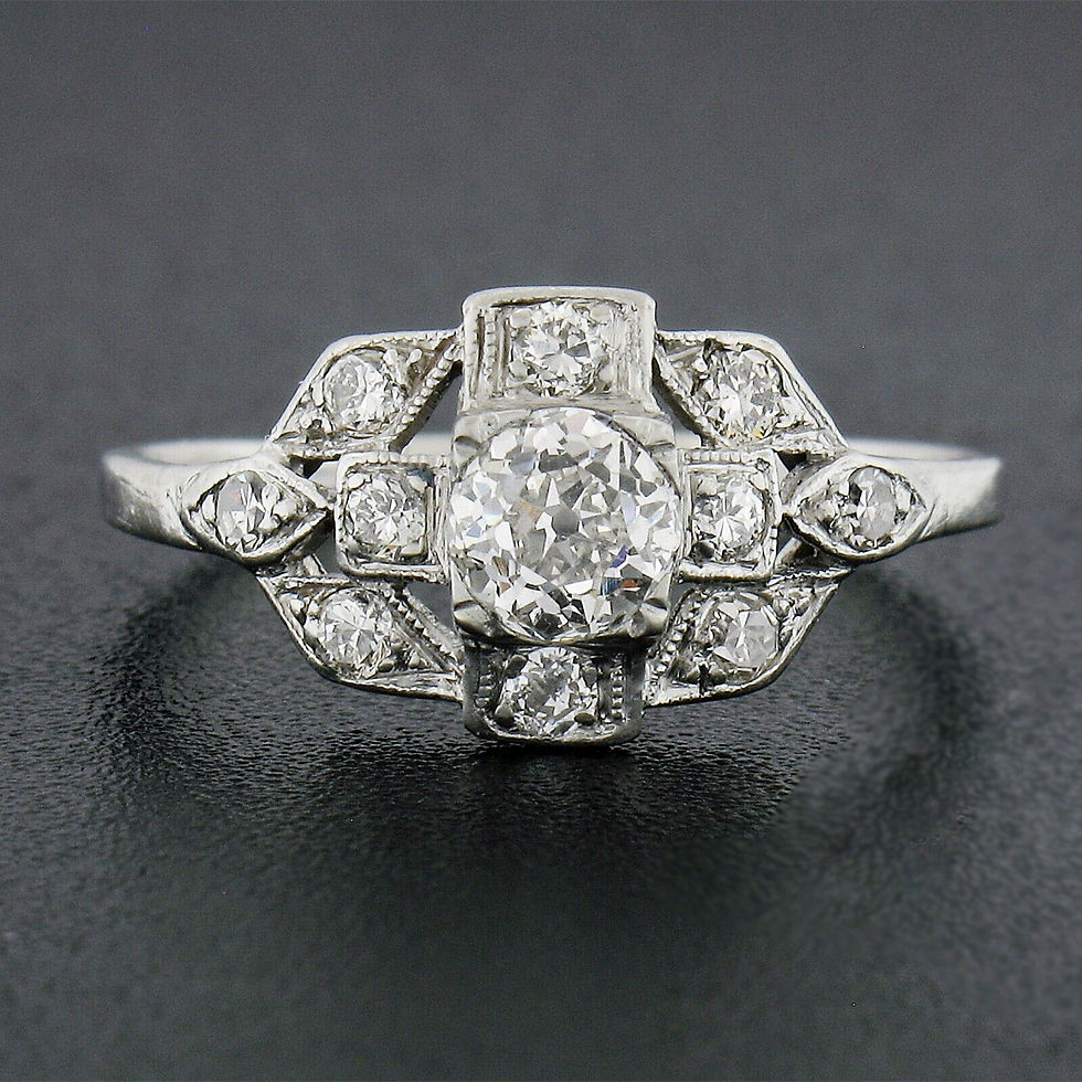Thumbnail: Antique Art Deco Platinum 0.70ctw Old Diamond Milgrain Etched Engagement Ring