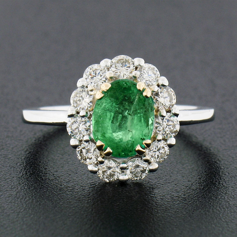 Thumbnail: Classic 18K TT Gold 2.11ctw Oval Emerald Solitaire and Diamond Halo Ring