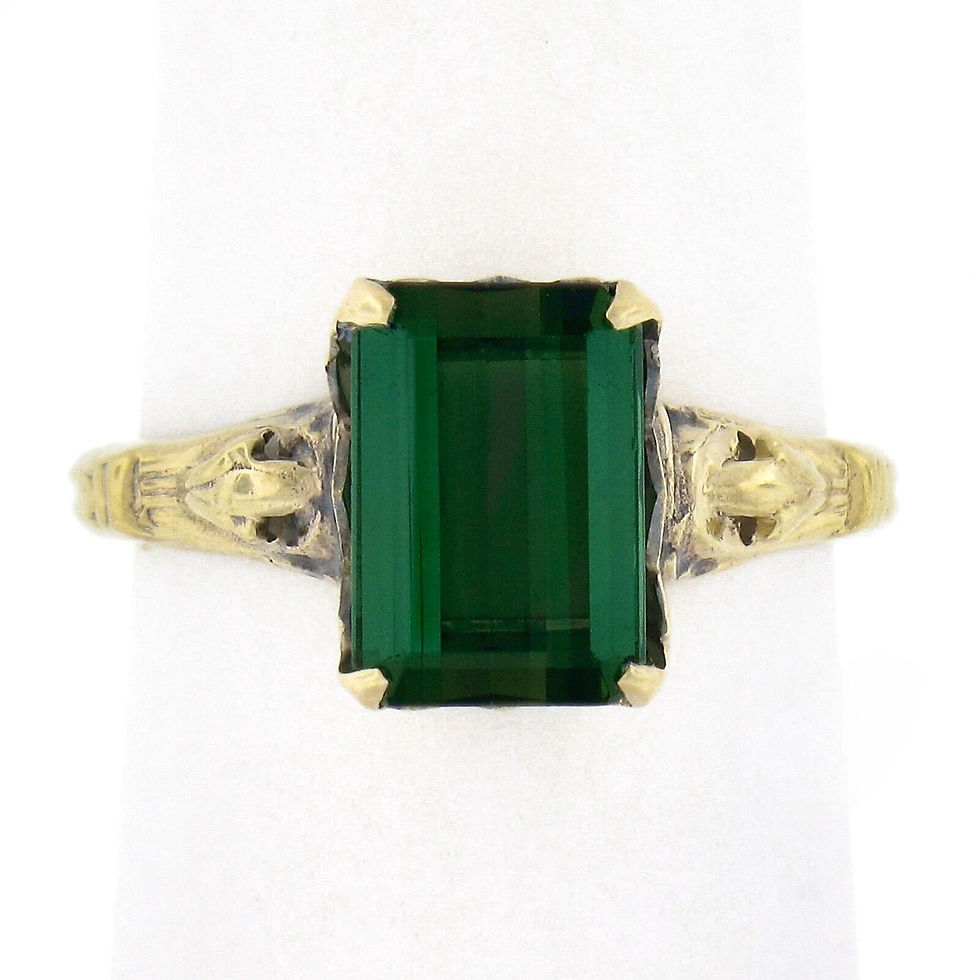 Thumbnail: Vintage 10K Yellow Gold 2.64ctw Emerald Cut Green Tourmaline Solitaire Ring