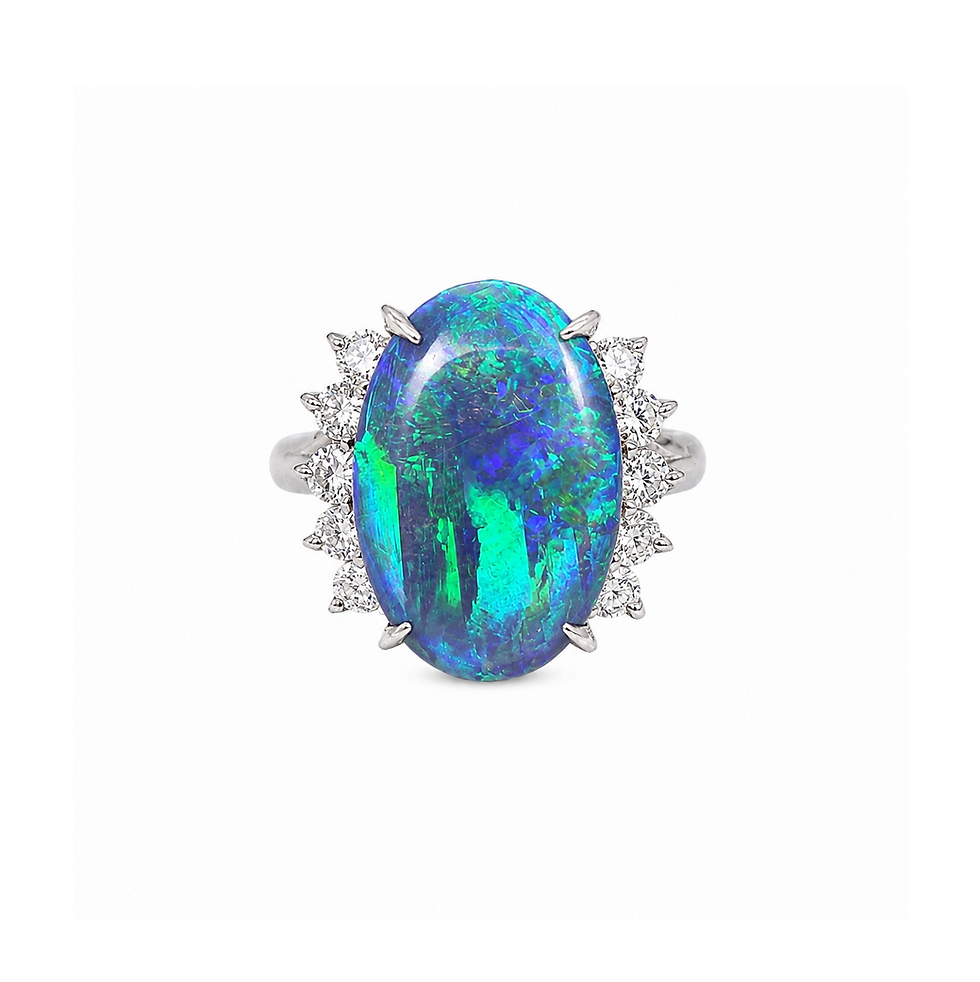 Platinum 3.43ctw Long Oval Fiery Australian Black Opal and Diamond Ring