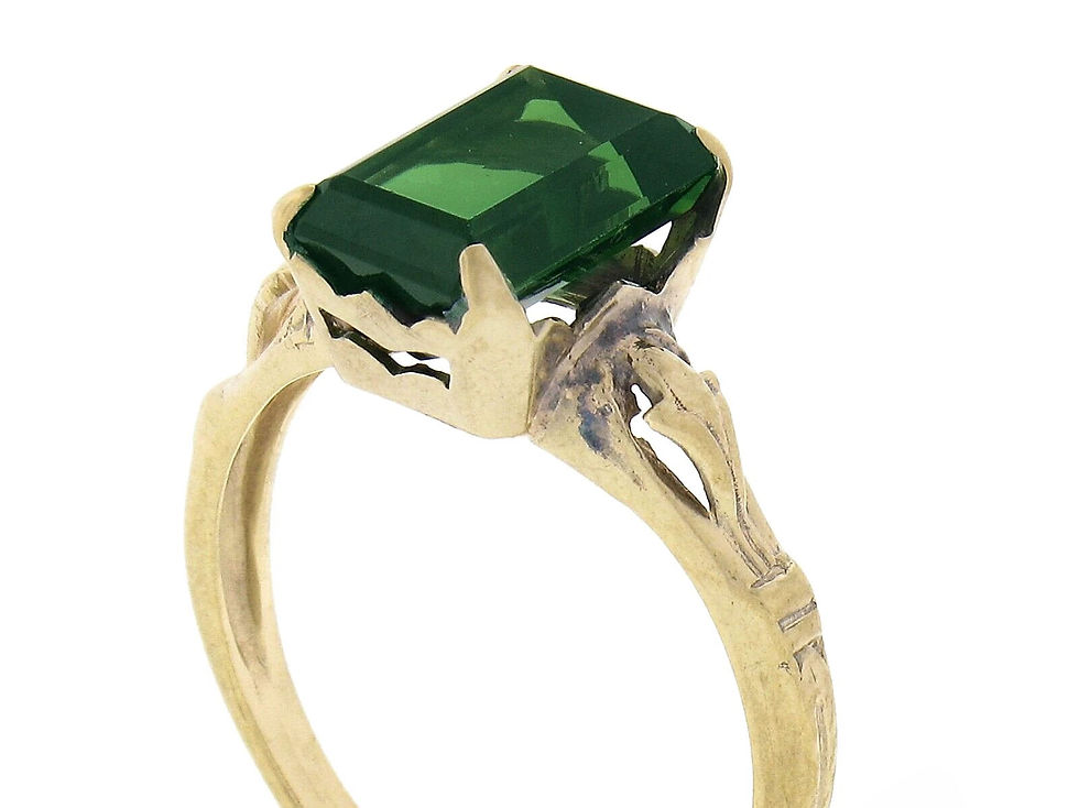 Thumbnail: Vintage 10K Yellow Gold 2.64ctw Emerald Cut Green Tourmaline Solitaire Ring