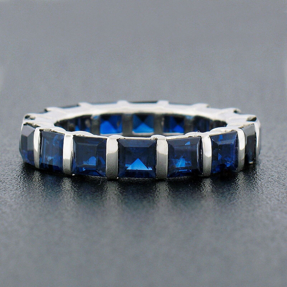 Thumbnail: Platinum 5.61ctw Square Step Cut Sapphire Bar Channel Eternity Band Ring