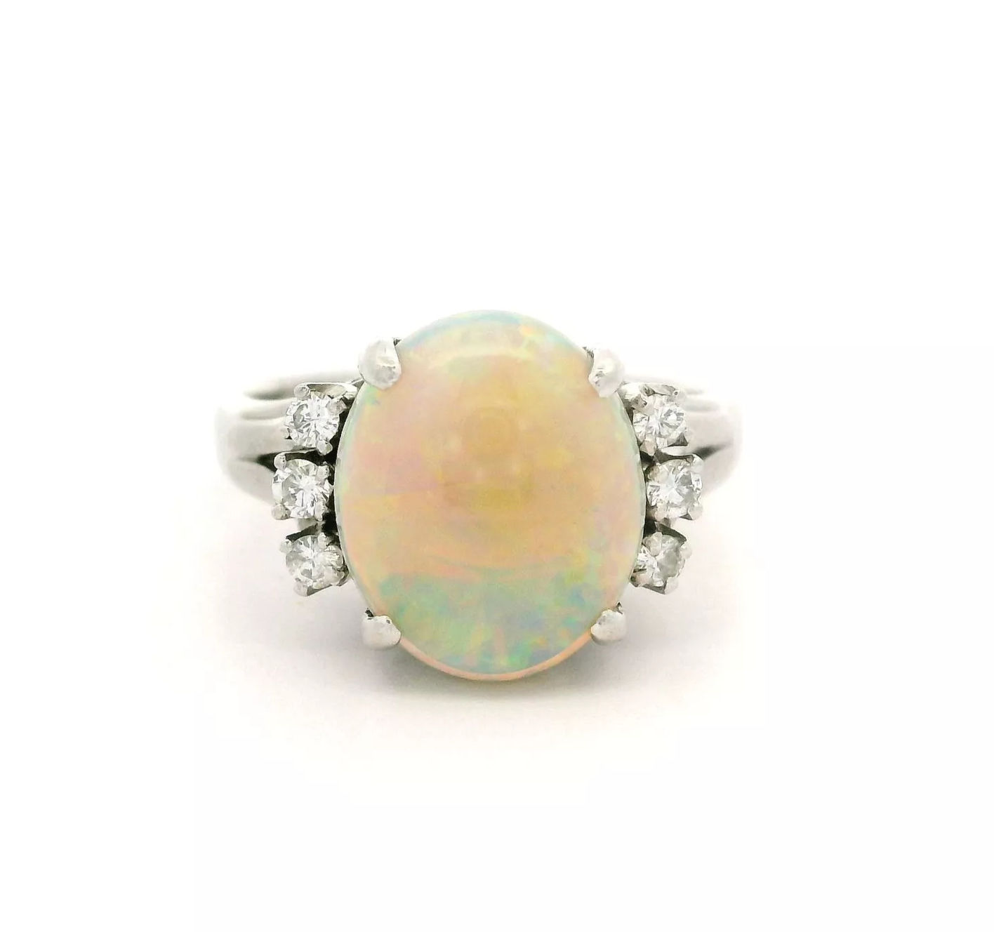 Vintage Platinum 2.51ctw Oval Opal and Diamond Accents Ring