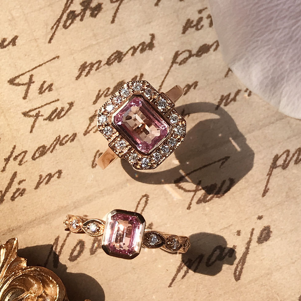 Thumbnail: Art Deco Inspired 18k Rose Gold 2.87ctw Pink Kunzite & Diamond Halo Ring