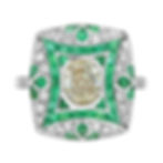 Art Deco Design 3.45ctw Oval Diamond and Emerald Cushion Shape Platter Ring
