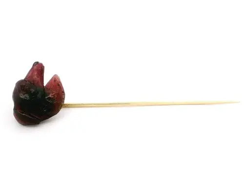 Thumbnail: Antique 14k Yellow Gold Carved Tourmaline Detailed Dog Head Stick Pin