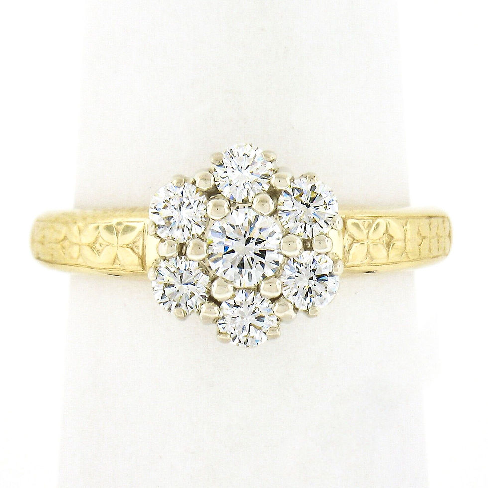 Vintage 18k TT Gold 0.80ctw Round Cut Fiery Diamond Flower Cluster Ring