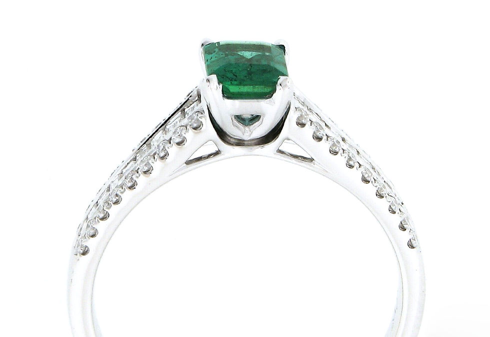 Thumbnail: 14K White Gold 1.71ctw Emerald Cut Emerald Solitaire w/ Diamond Accents Ring