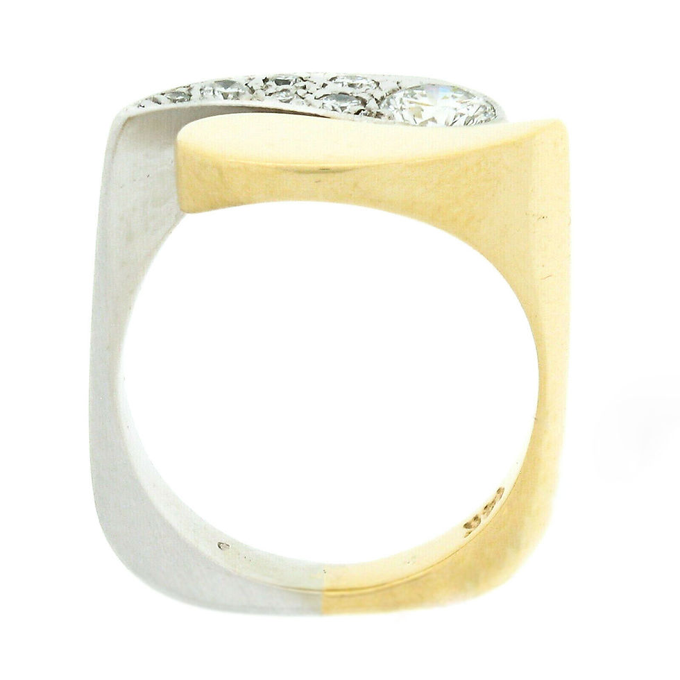 Thumbnail: Vintage 14k TT Gold 0.49ctw Diamond Brushed Polished Finish Yin Yang Bypass Ring