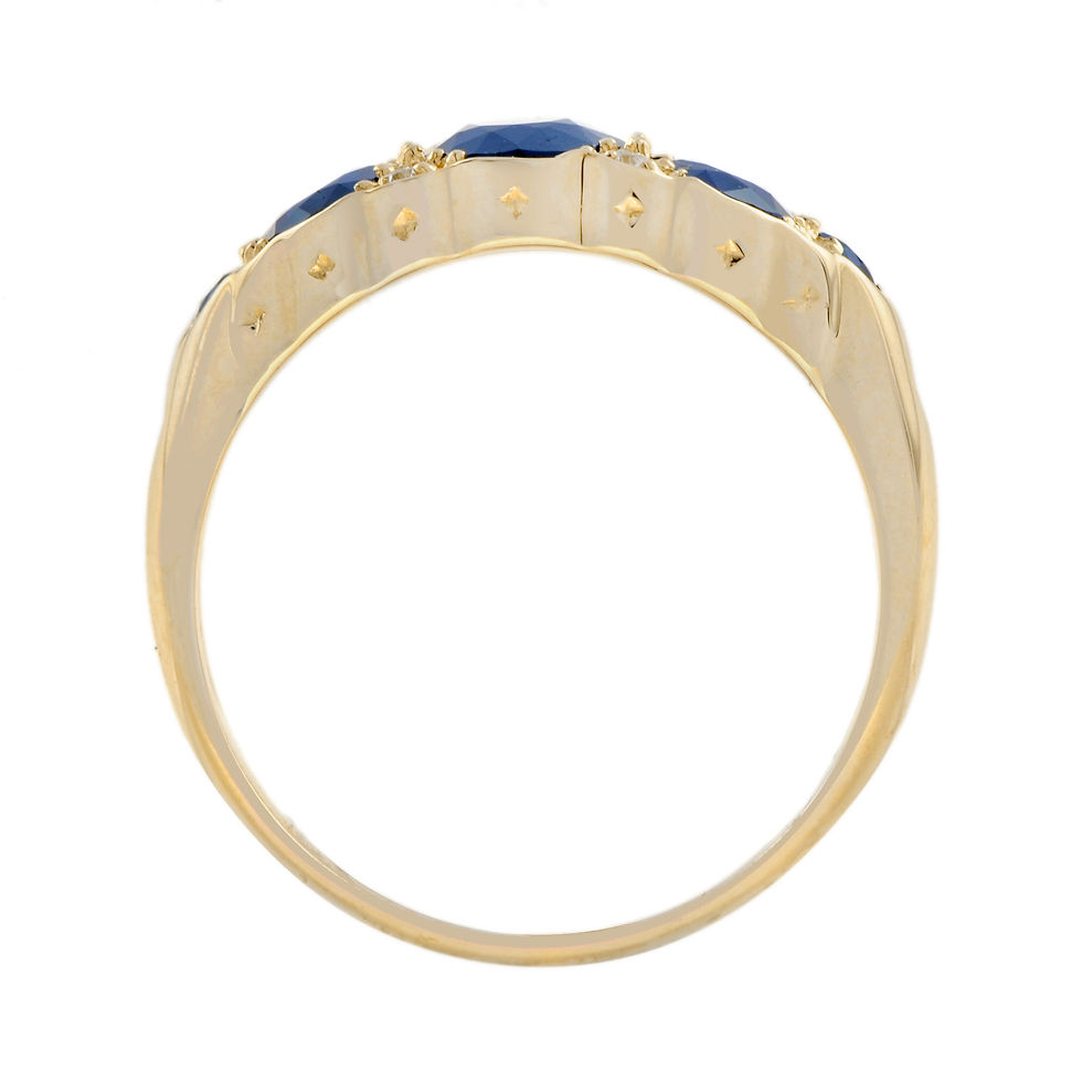 Thumbnail: Victorian Inspired 9k Gold 2.33ctw Oval Sapphire & Diamond Trilogy Band Ring