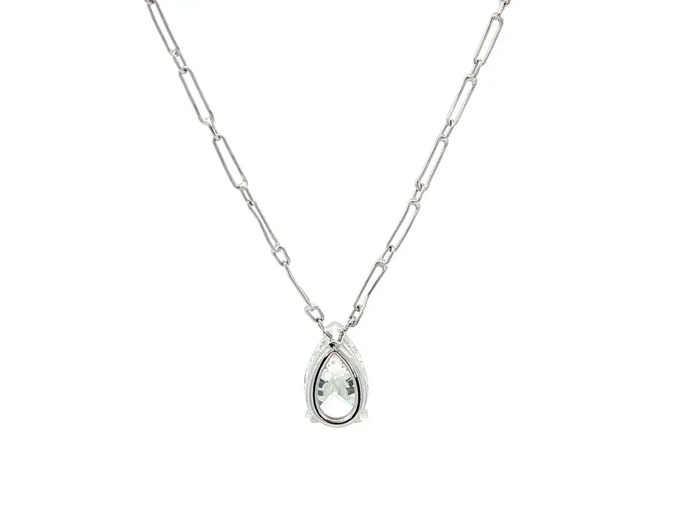 Thumbnail: Platinum 1.24ctw Pear Diamond Teardrop Solitaire Pendant Necklace