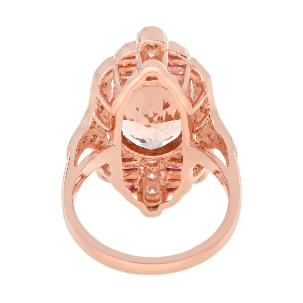 Thumbnail: Art Deco Design 18k Rose Gold 7.79ctw Morganite Sapphire Diamond Dinner Ring