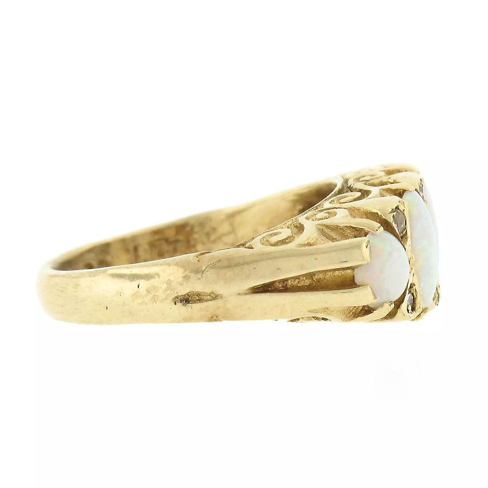 Thumbnail: Antique Victorian English 18K Yellow Gold Opal Diamond 5 Stone Band Ring