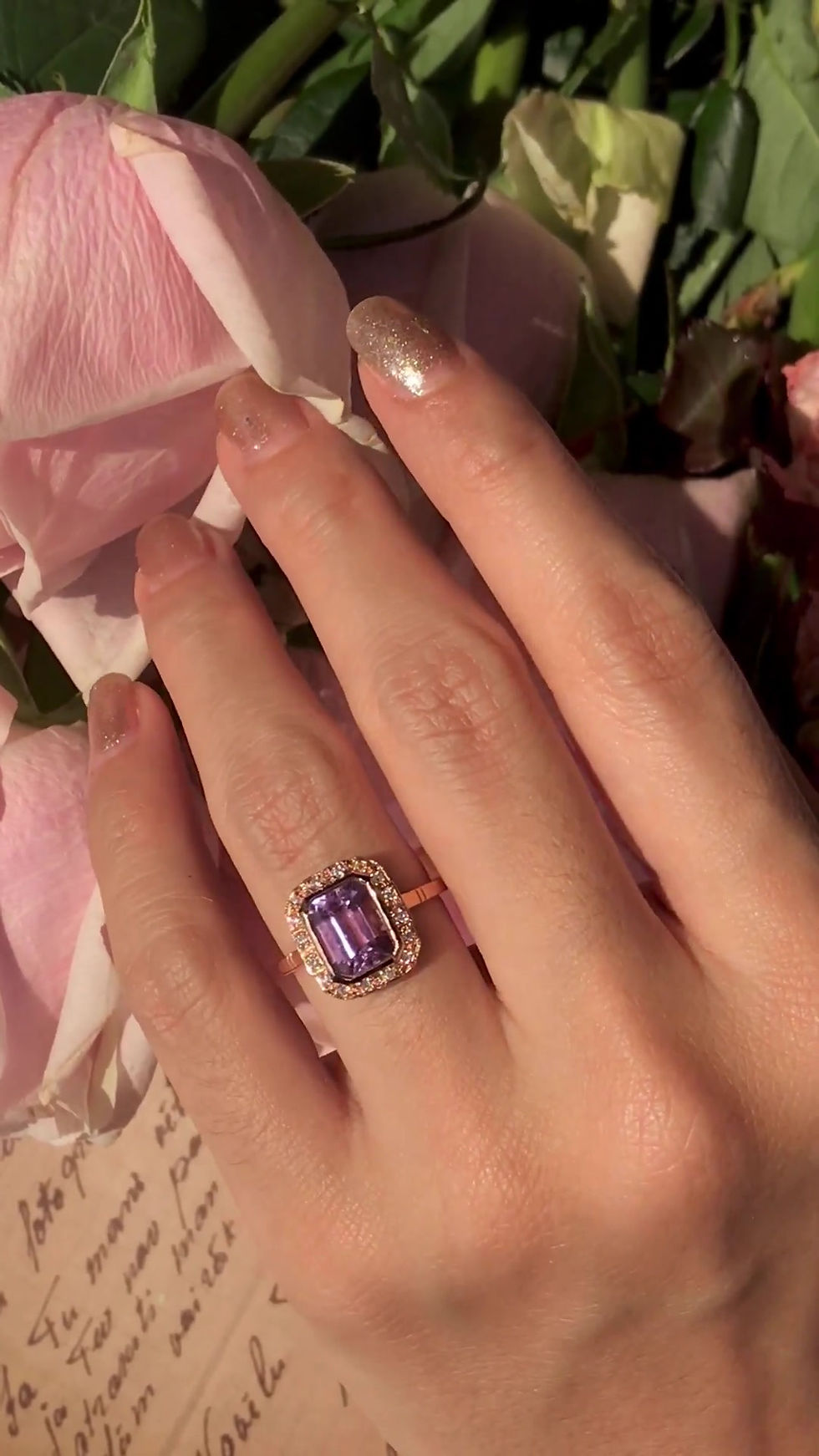 Thumbnail: Art Deco Inspired 18k Rose Gold 2.87ctw Pink Kunzite & Diamond Halo Ring