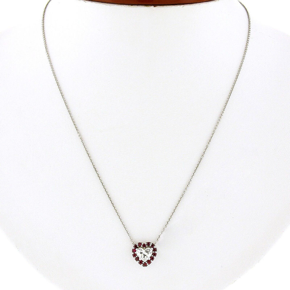 Thumbnail: 18K White Gold 1.09ctw Heart Diamond and Ruby Halo Pendant Necklace