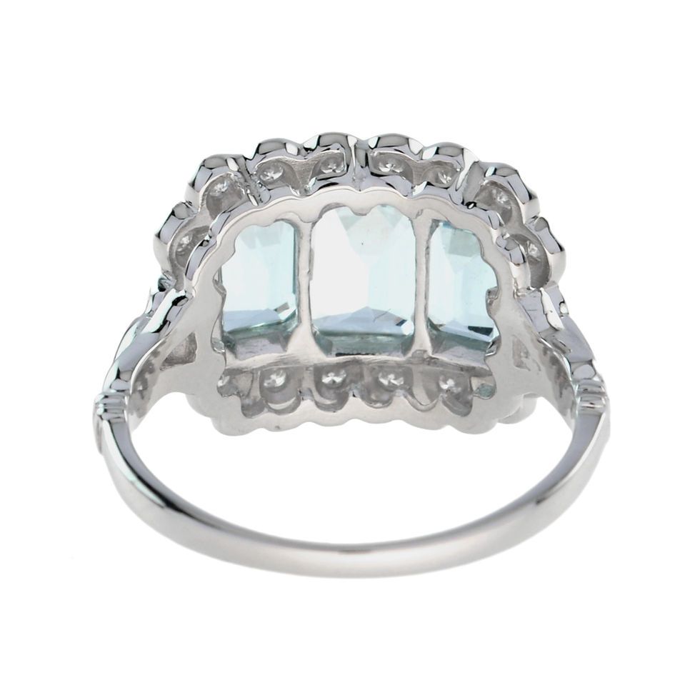 Thumbnail: Art Deco Inspired Platinum 2.59ct Emerald Cut Aquamarine & Diamond Trilogy Ring