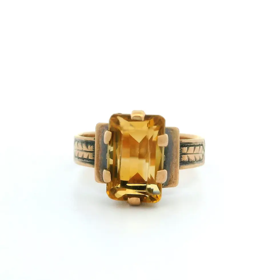 Thumbnail: Antique Victorian 10k Rosy Yellow Gold Citrine Solitaire Cocktail Ring
