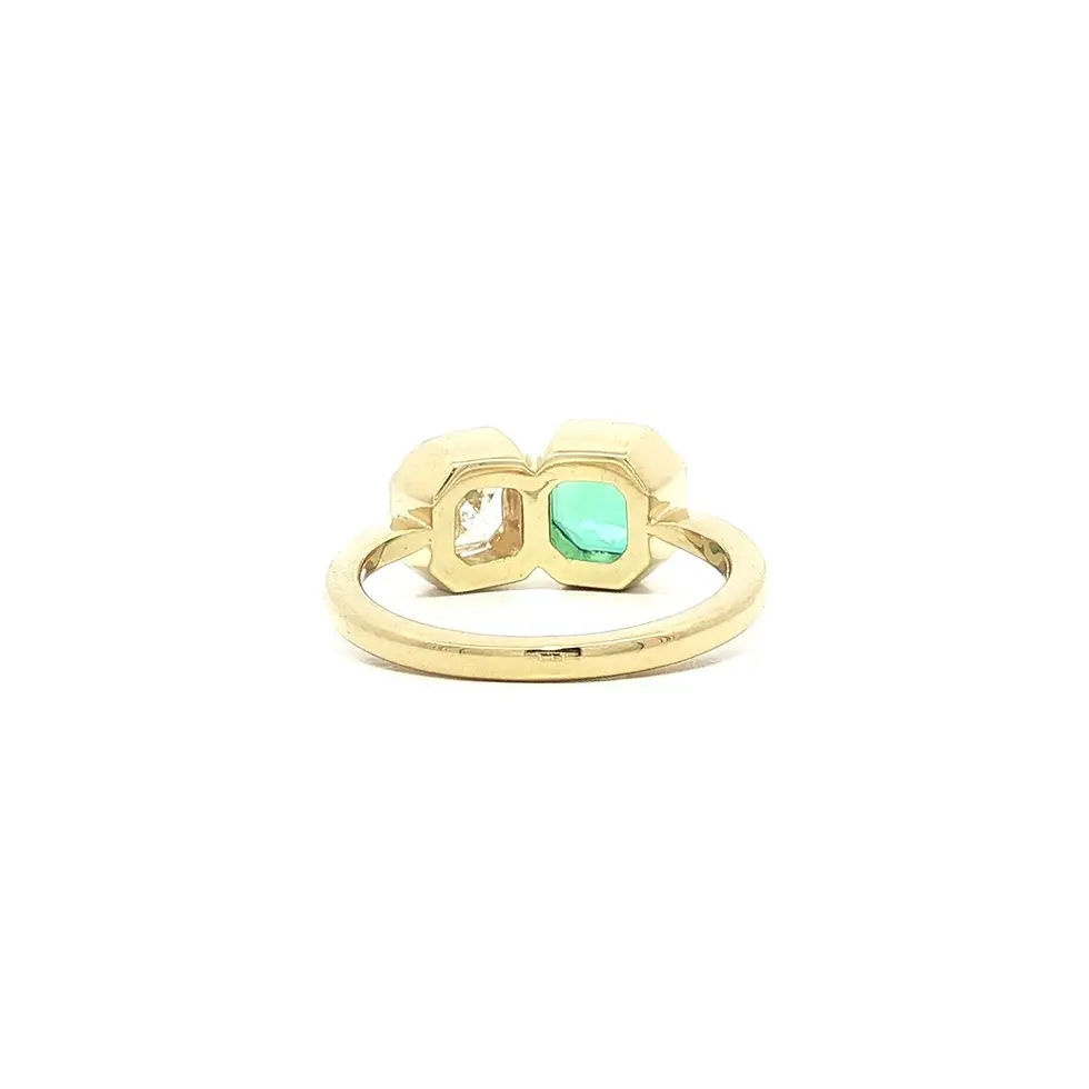 Thumbnail: 18k Gold 2.33ctw Colombian Emerald and GIA Diamond Toi et Moi Ring