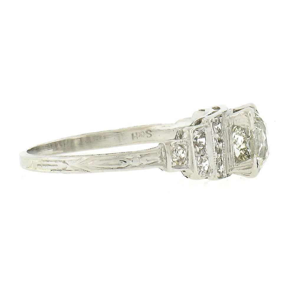Thumbnail: Art Deco Platinum 1.00ctw Old Euro Diamond Pyramid Stepped Engagement Ring