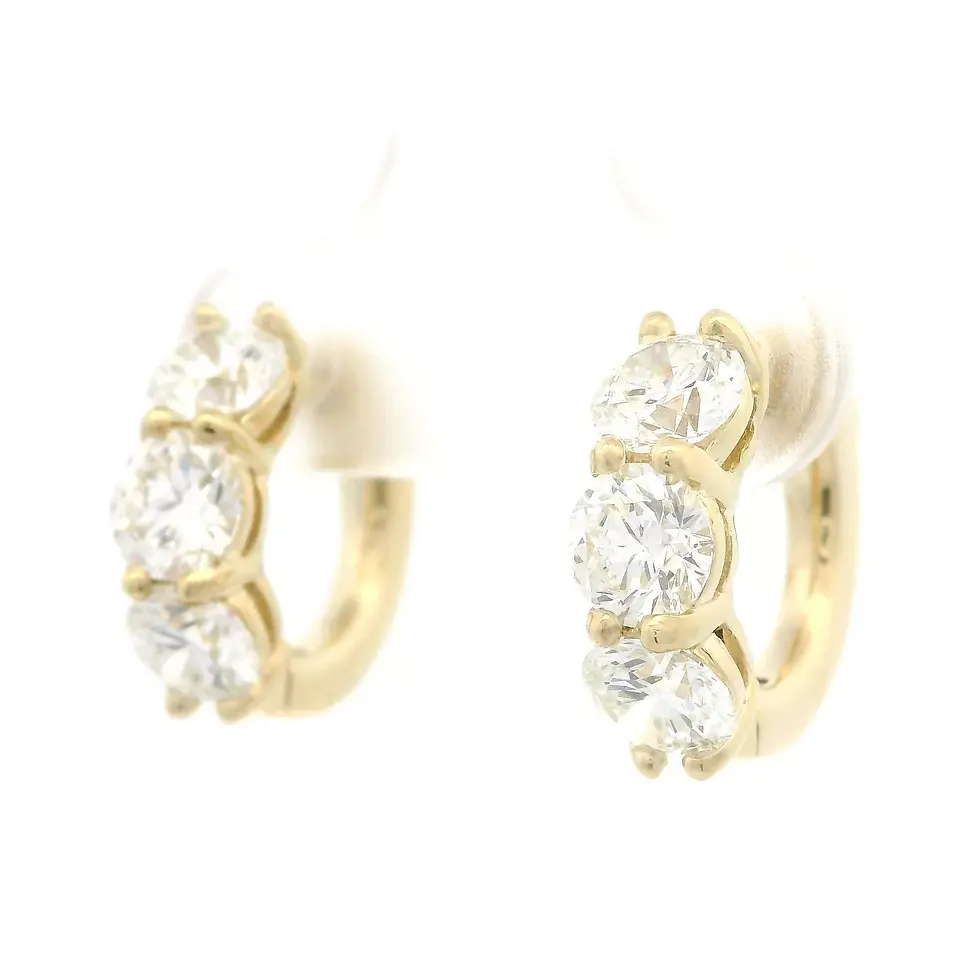14k Yellow Gold  2.72ctw 6 Round Large Diamond Hoop Huggie Earrings