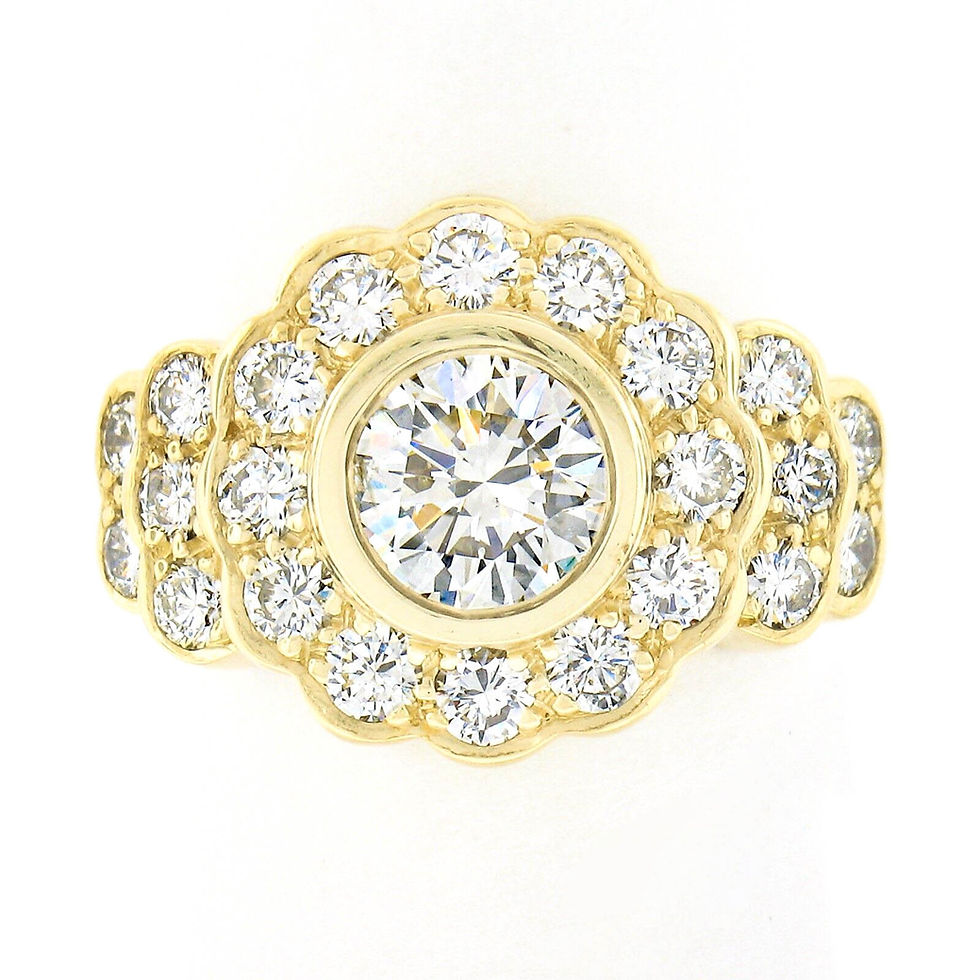 Thumbnail: 18k Yellow Gold 2.12ctw Round Bezel Set Diamond w/ Halo Flower Cocktail Ring