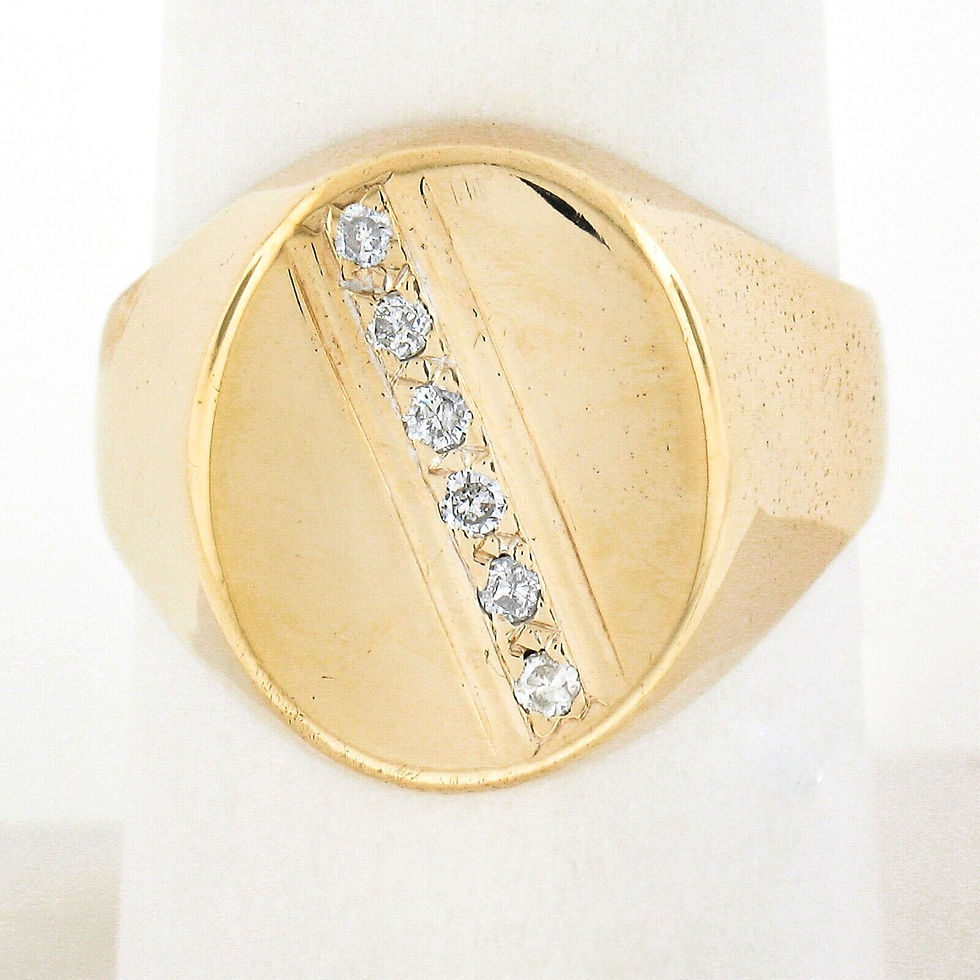 Thumbnail: 9k Yellow Gold 0.06ctw Pave Set Line Diamond Polished Oval Top Signet Ring