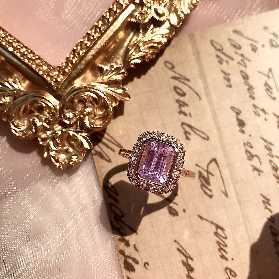 Thumbnail: Art Deco Inspired 18k Rose Gold 2.87ctw Pink Kunzite & Diamond Halo Ring