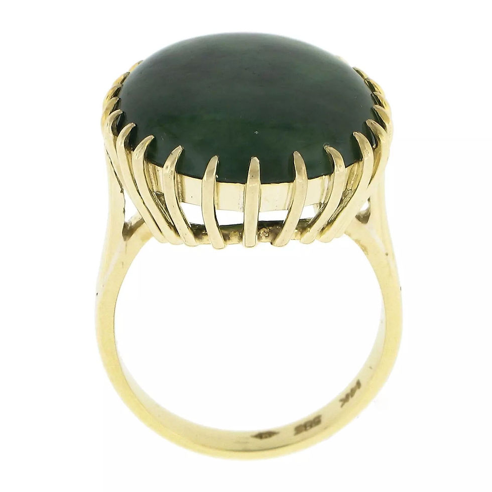 Thumbnail: Vintage 14k Gold Oval Cabochon Multi Prong Set Jade Green Stone Solitaire Ring