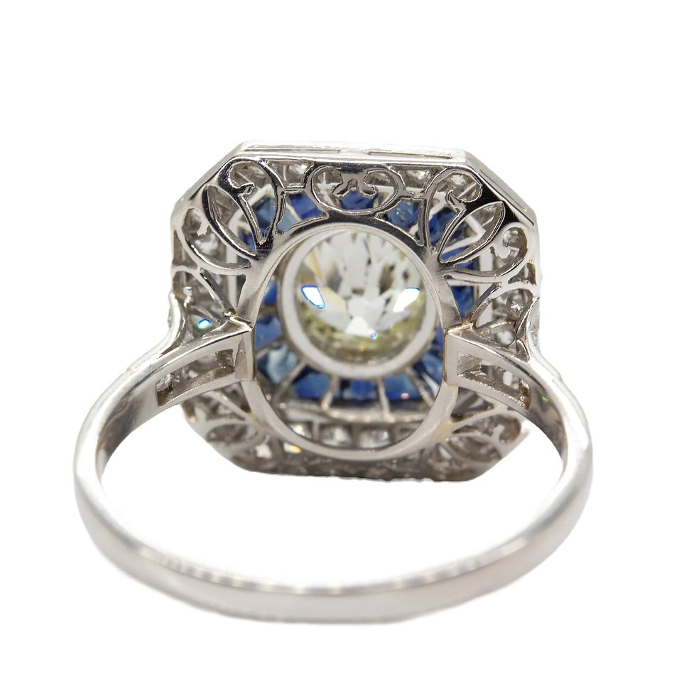 Thumbnail: Art Deco Designed 2.49ctw Old Diamond and Sapphire Double Halo  Engagement Ring