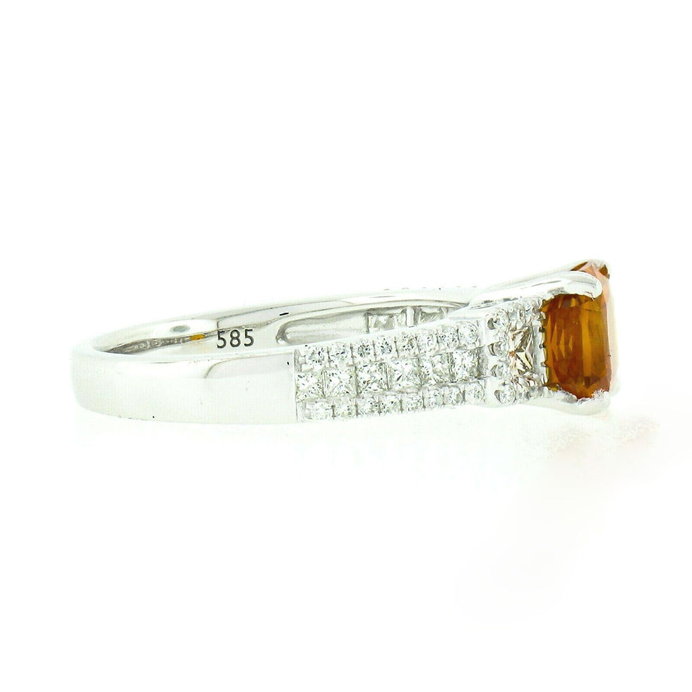 Thumbnail: 14K White Gold 2.67ctw Octagonal Orange Sapphire Diamond Engagement Ring