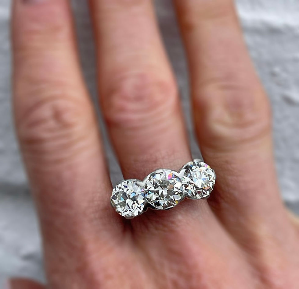 Thumbnail: Antique Edwardian Platinum 6.12ctw Old European Large Diamond 3 Stone Ring